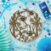 Elegant art nouveau botanical  bee stain glass ペーパープレート (パーティー)