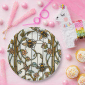 Elegant art nouveau botanical  bee stain glass ペーパープレート (パーティー)