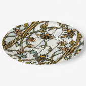 Elegant art nouveau botanical  bee stain glass ペーパープレート (アングル)