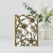 Elegant art nouveau botanical  bee stain glass ポストカード (スタンド正面)