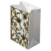 Elegant art nouveau botanical  bee stain glass ミディアムペーパーバッグ (正面アングル)