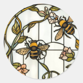Elegant art nouveau botanical  bee stain glass ラウンドシール