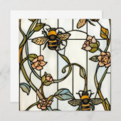 Elegant art nouveau botanical  bee stain glass 招待状 (正面/裏面)