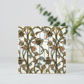 Elegant art nouveau botanical  bee stain glass 招待状 (スタンド正面)