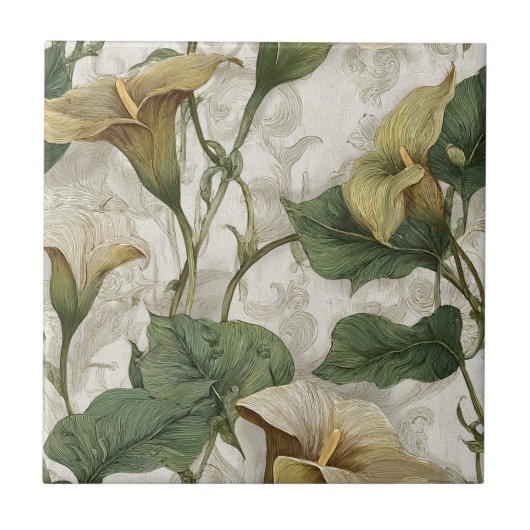 Elegant Art Nouveau Calle Lilies Tiles For Kitchen タイル (正面)