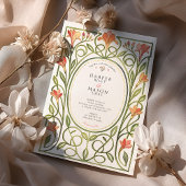 Elegant Art Nouveau Coral Lily Wedding Invite 招待状