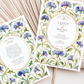 Elegant Art Nouveau Cornflower Gold Wedding 招待状