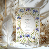 Elegant Art Nouveau Cornflower Gold Wedding 招待状