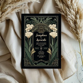Elegant Art Nouveau Dark Floral Wedding Invitation 招待状