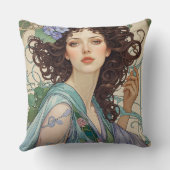 Elegant Art Nouveau Dark Haired Woman クッション (裏面)