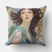 Elegant Art Nouveau Dark Haired Woman クッション (正面)