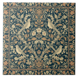 Elegant Art Nouveau Floral Bird Vintage Botanical タイル