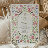 Elegant Art Nouveau Floral Watercolor Gold Wedding 箔招待状