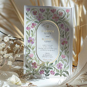 Elegant Art Nouveau Floral Watercolor Gold Wedding 箔招待状