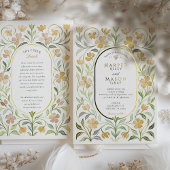 Elegant Art Nouveau Floral Watercolor Gold Wedding 箔招待状