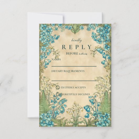 Elegant Art Nouveau Floral Wedding 出欠カード (正面)