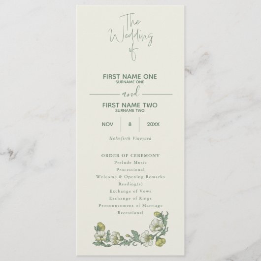 Elegant art nouveau floral wedding program プログラム (正面)