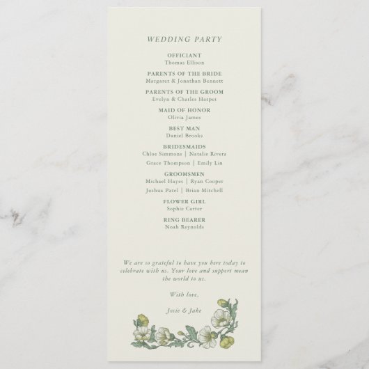 Elegant art nouveau floral wedding program プログラム (裏面)