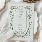 Elegant Art Nouveau Freesia Line Art Wedding 招待状