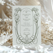 Elegant Art Nouveau Freesia Line Art Wedding 招待状