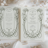 Elegant Art Nouveau Freesia Line Art Wedding 招待状