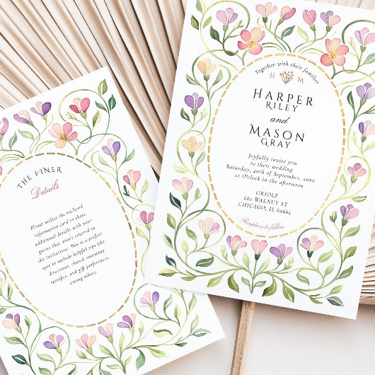 Elegant Art Nouveau Freesias Wedding 招待状