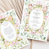 Elegant Art Nouveau Pink Floral Gold Frame Wedding 招待状