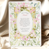 Elegant Art Nouveau Pink Floral Gold Frame Wedding 招待状