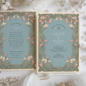 Elegant Art Nouveau Pinnk Lily Wedding 招待状