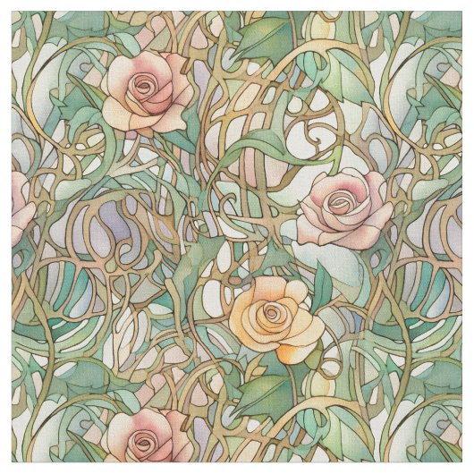 Elegant art nouveau roses ファブリック (クローズアップ)