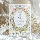 Elegant Art Nouveau Spring Floral Gold Wedding 招待状