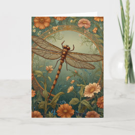 Elegant Art Nouveau Spring green Dragonfly カード