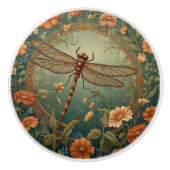 Elegant Art Nouveau Spring green Dragonfly セラミックノブ (正面)
