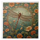 Elegant Art Nouveau Spring green Dragonfly タイル (正面)