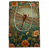 Elegant Art Nouveau Spring green Dragonfly ミディアムペーパーバッグ (正面)