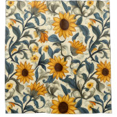 Elegant Art Nouveau Sunflower Pattern シャワーカーテン (正面)
