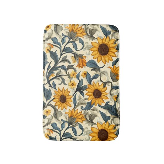 Elegant Art Nouveau Sunflower Pattern バスマット (正面縦)