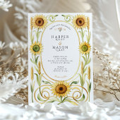 Elegant Art Nouveau Sunflower & Wheat Gold Wedding 招待状
