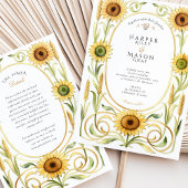 Elegant Art Nouveau Sunflower & Wheat Gold Wedding 招待状