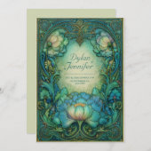 Elegant Art Nouveau Teal Floral Antique Wedding 招待状 (正面/裏面)