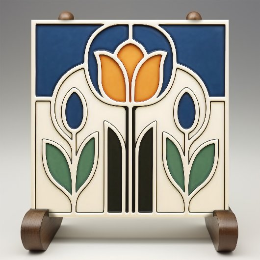 Elegant Art Nouveau Tulip Ceramic Tile タイル