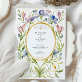 Elegant Art Nouveau Wildflower Gold Frame Wedding 招待状