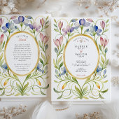 Elegant Art Nouveau Wildflower Gold Frame Wedding 招待状