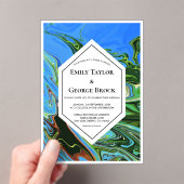 Elegant Artistic Blue Green Abstract Paint Wedding アクリル招待状 (インサイチュ (ポータブル))