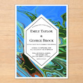 Elegant Artistic Blue Green Abstract Paint Wedding アクリル招待状 (正面)