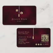 Elegant Artistic Monogram Burgundy Wine Gold 名刺 (正面/裏面)