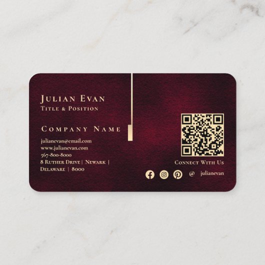 Elegant Artistic Monogram Burgundy Wine Gold 名刺 (裏面)