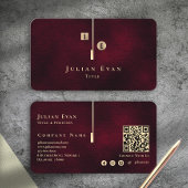 Elegant Artistic Monogram Burgundy Wine Gold 名刺