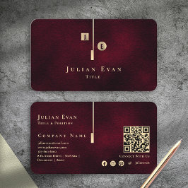 Elegant Artistic Monogram Burgundy Wine Gold 名刺