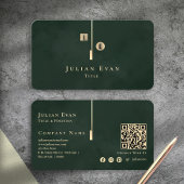 Elegant Artistic Monogram Dark Emerald Green Gold 名刺